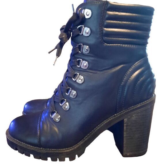 G by Guess Jetti Black Heeled Combat Boots - Picture 2 of 10